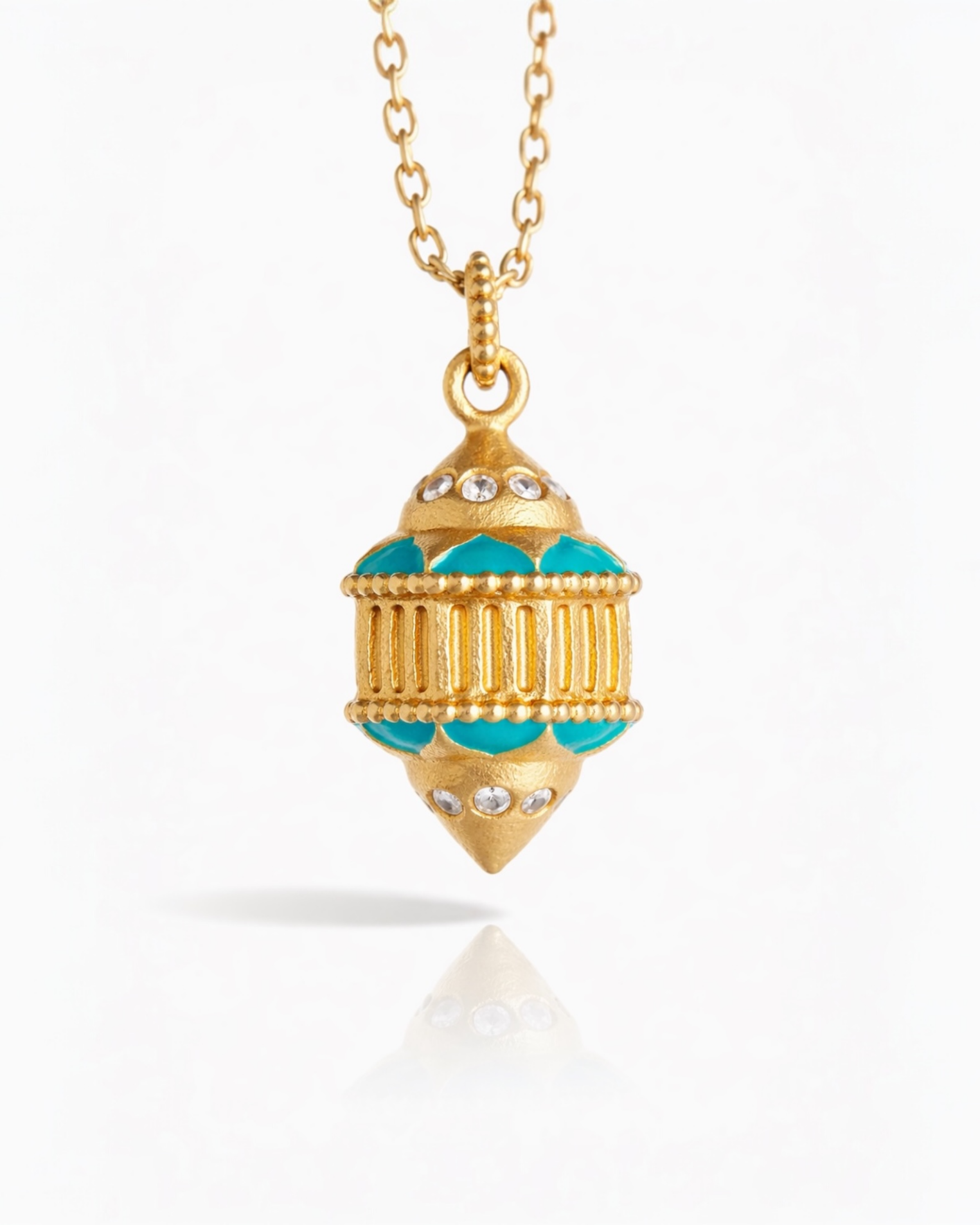 Pendentif Naos petit modèle vermeil, émail turquoise et saphirs blancs
