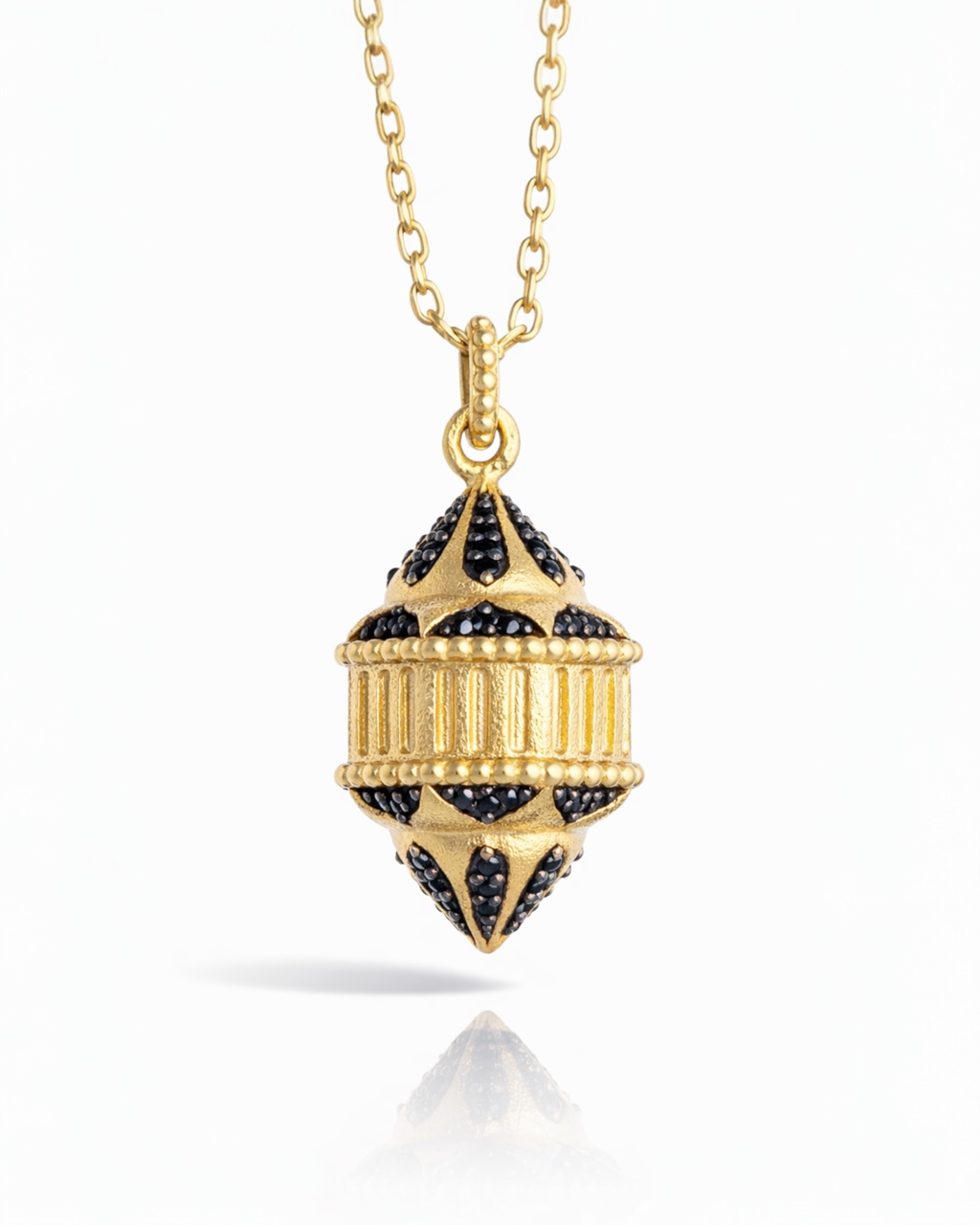 Naos large pendant in gold with black diamond pavement