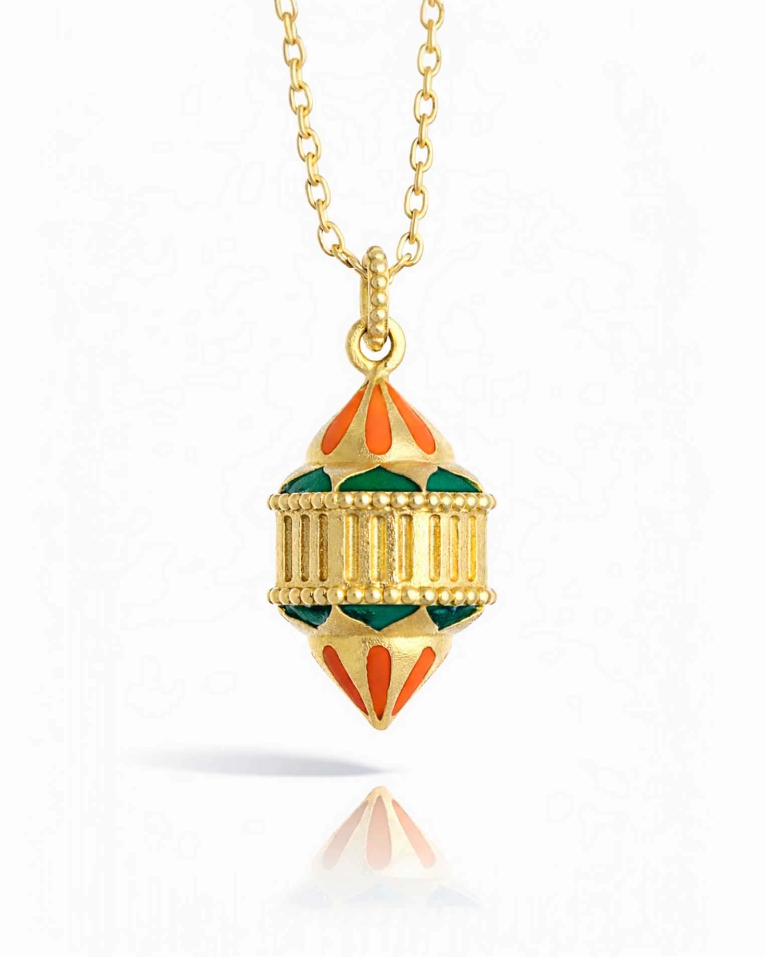 Pendentif Naos grand modèle vermeil, duo d'émail orange et vert