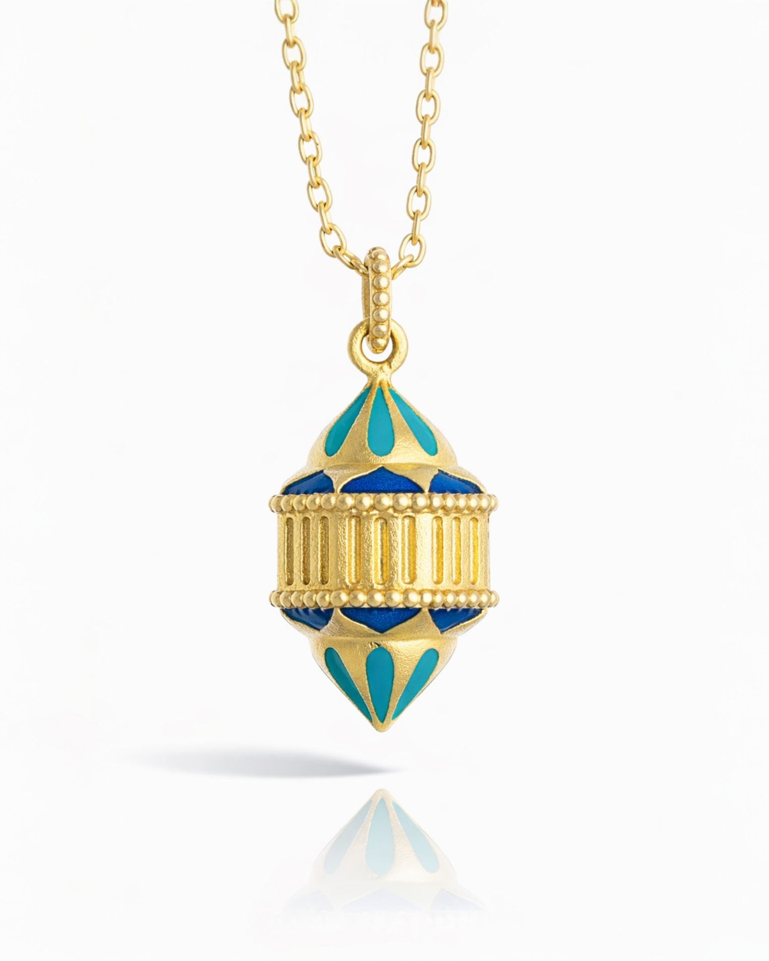 Pendentif Naos grand modèle vermeil, duo d'émail turquoise et bleu