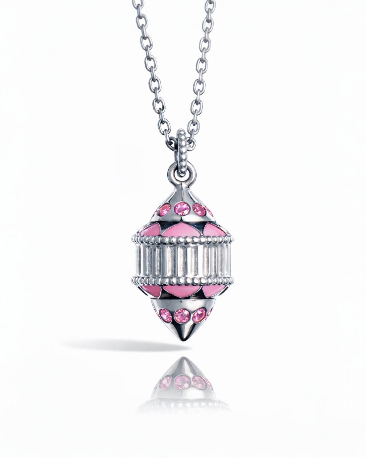 Naos small pendant in silver, enamel and pink sapphires