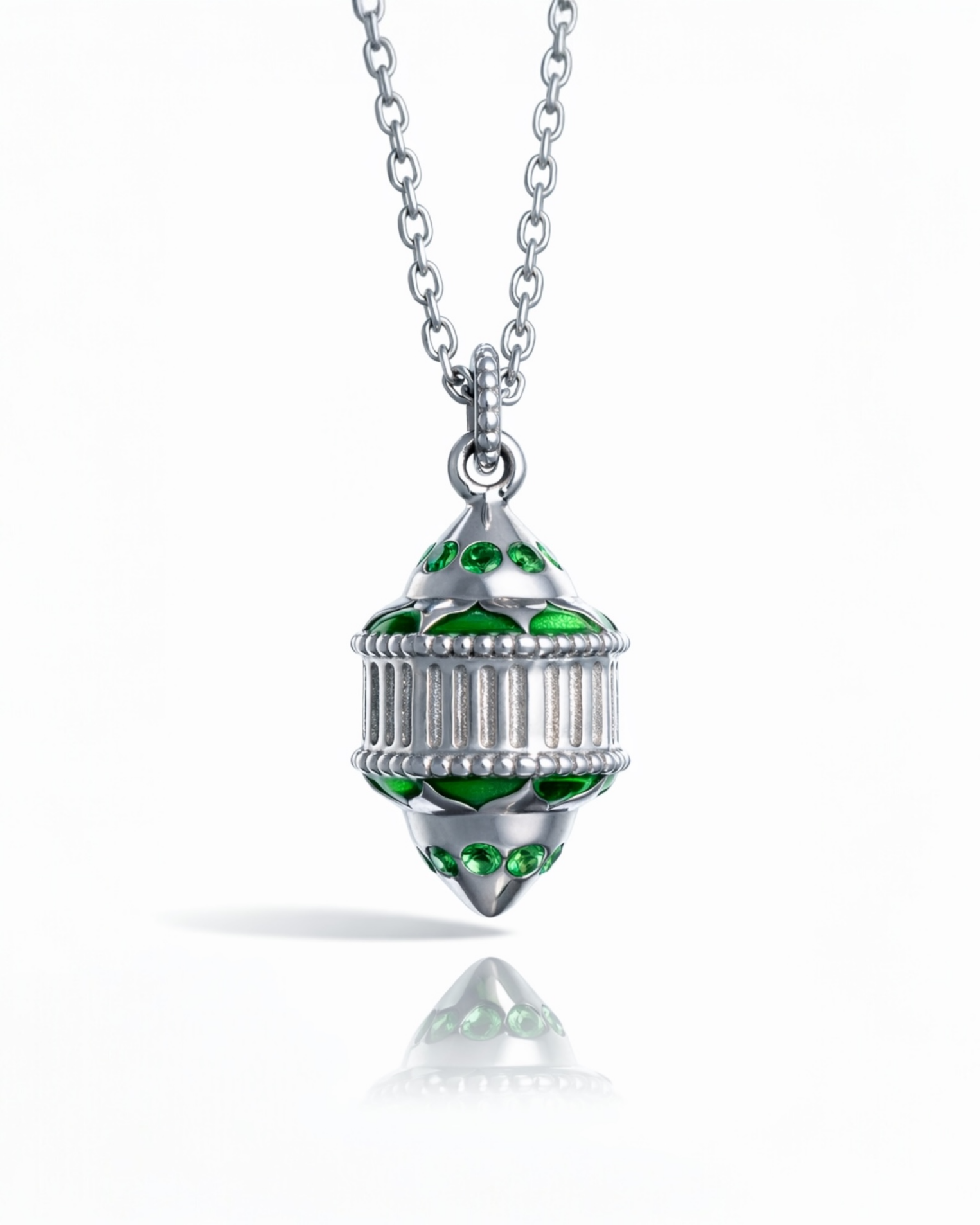 Pendentif Naos petit modèle argent, émail et tsavorites