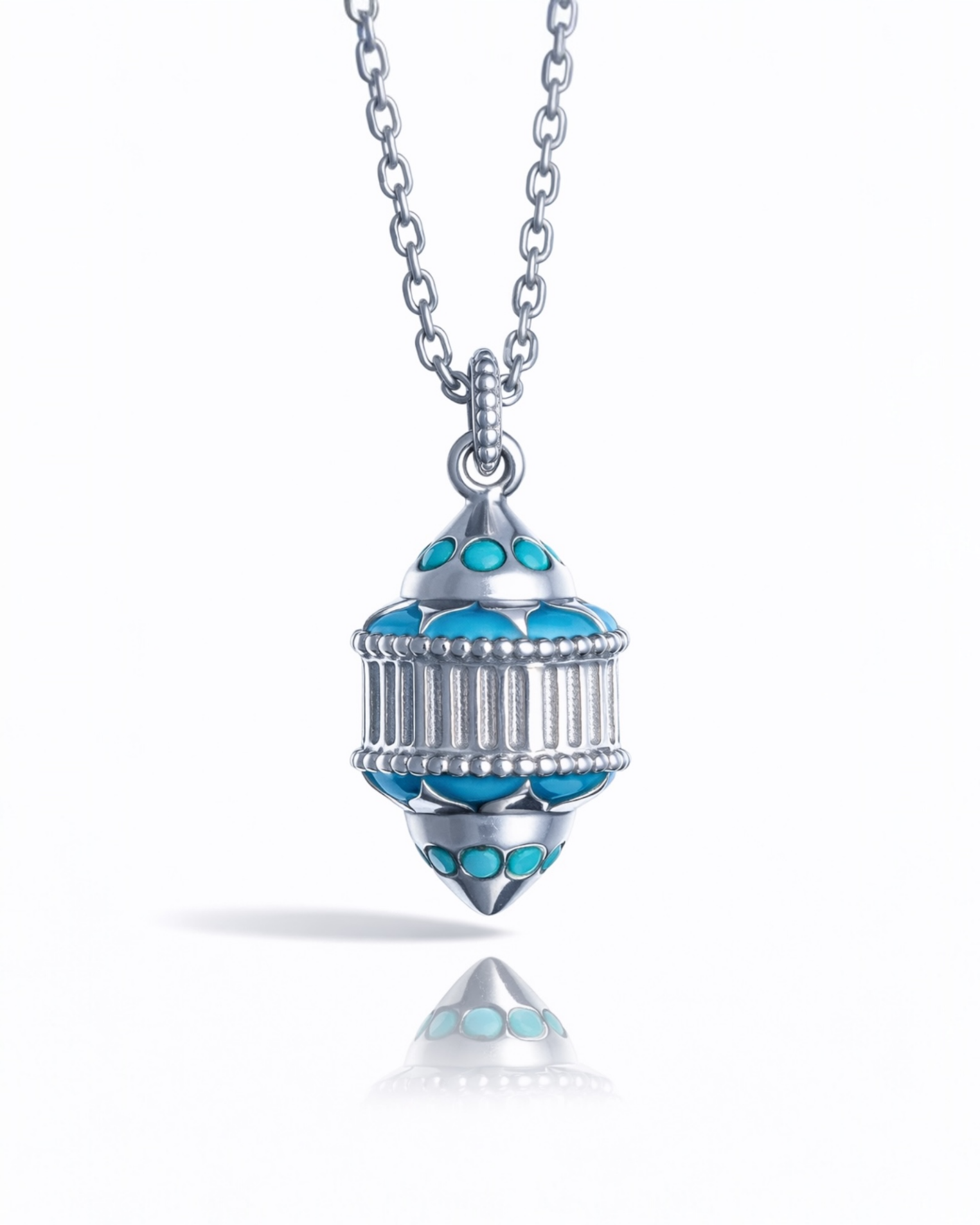 Naos small pendant in silver, enamel and turquoise