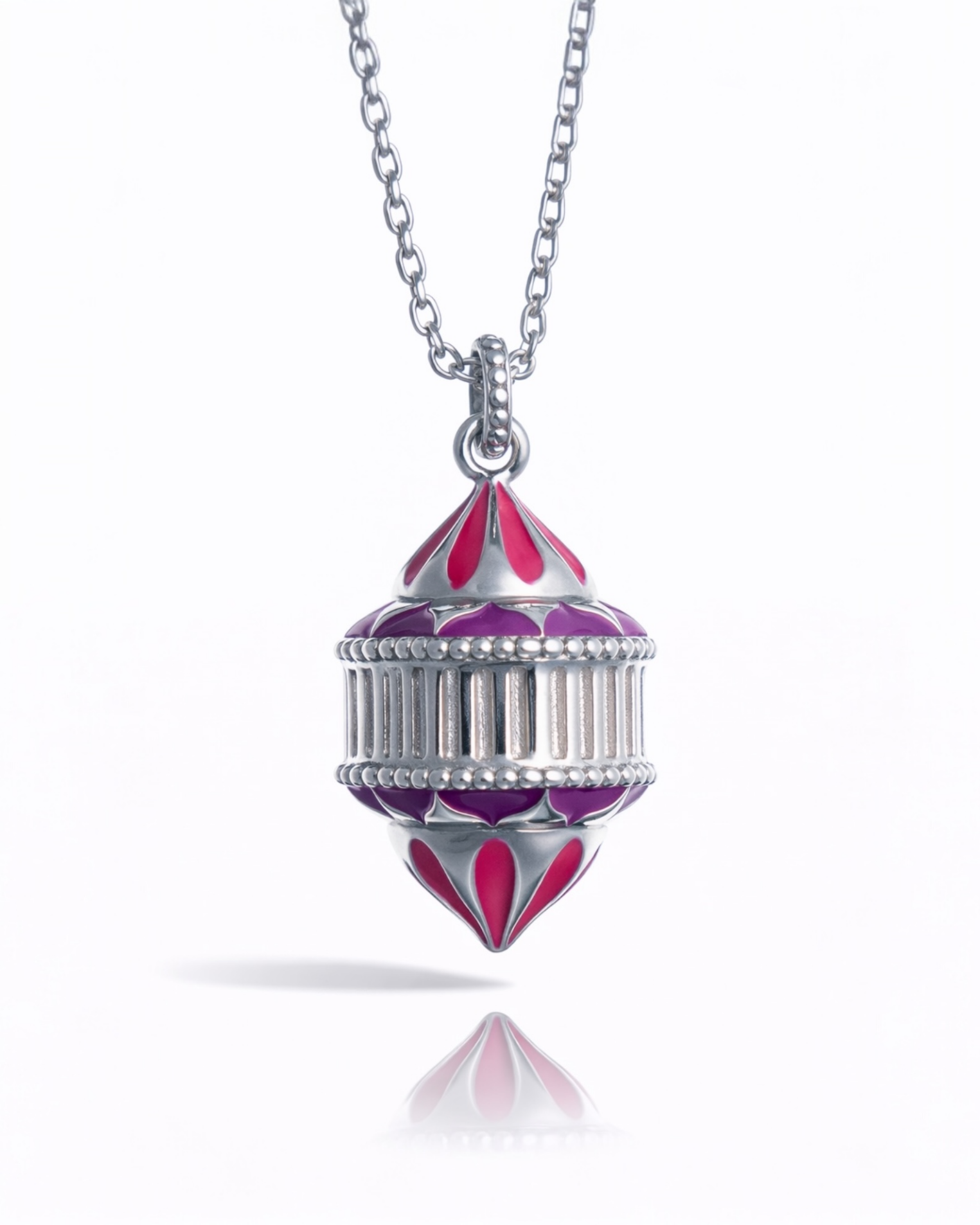 Naos large pendant in silver, duo of Indian pink and mauve enamel