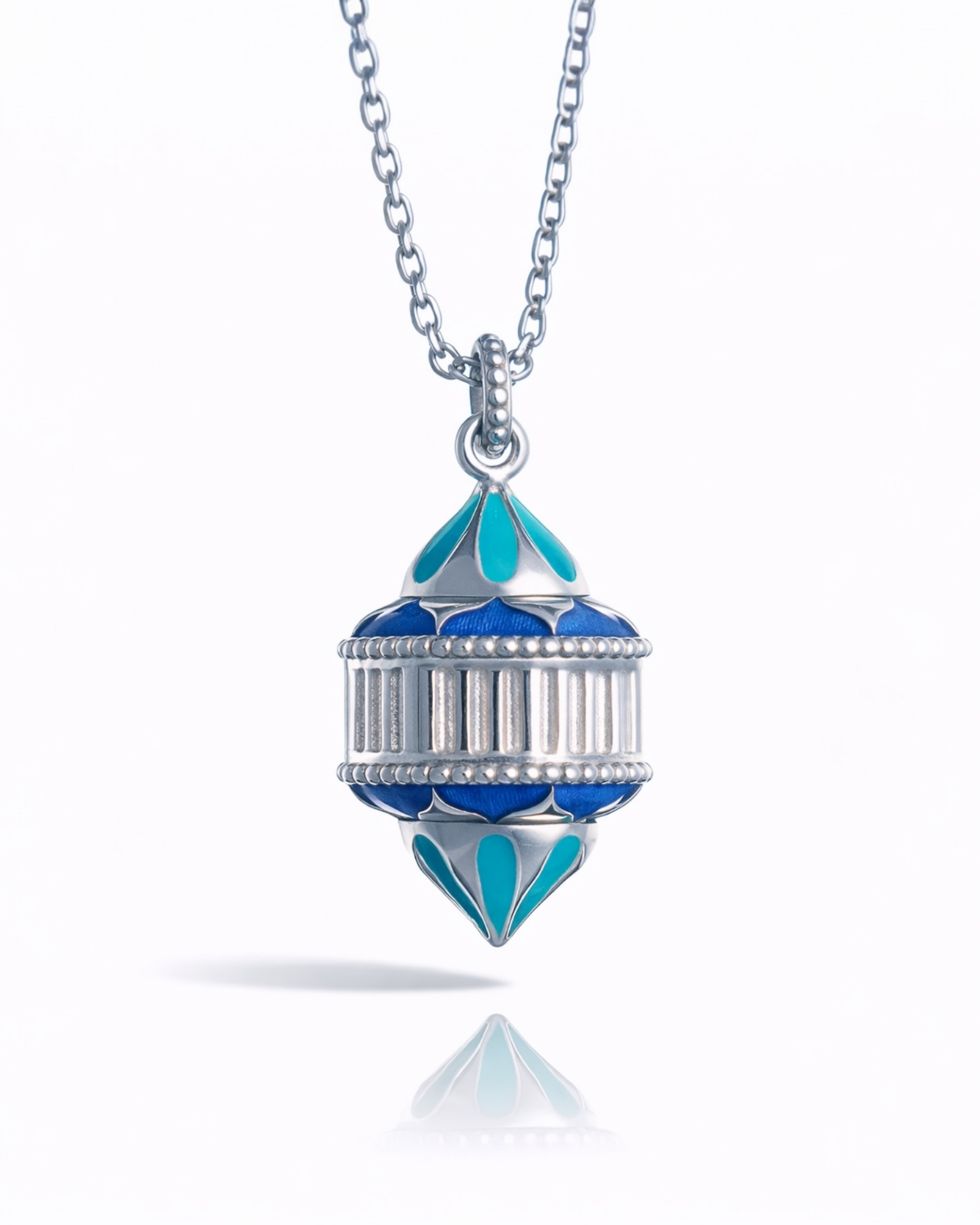 Pendentif Naos grand modèle argent, duo d'émail turquoise et bleu