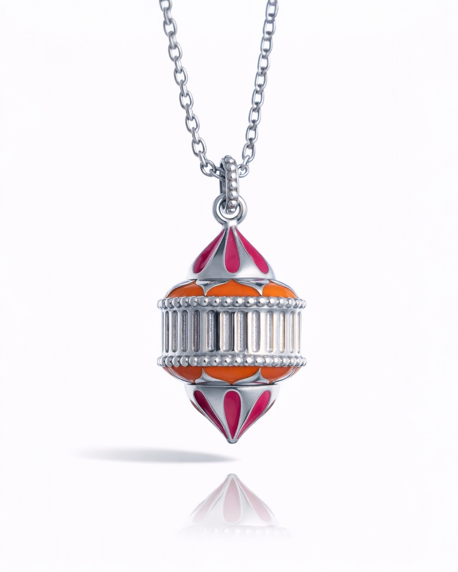 Pendentif Naos grand modèle argent, duo d'émail rose indien et orange
