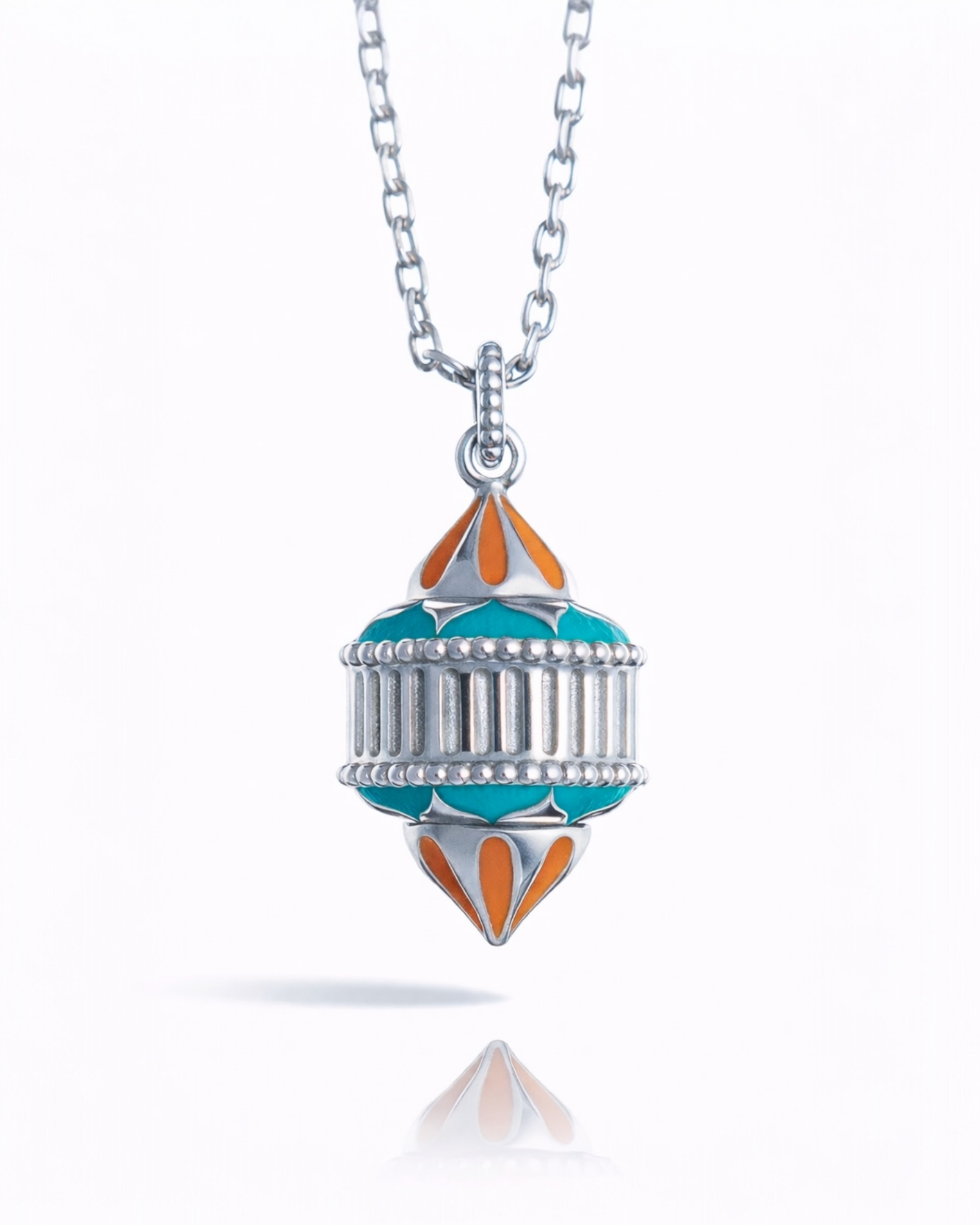 Naos large pendant in silver, orange and turquoise enamel duo