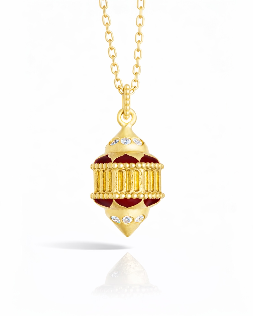 Pendentif Naos petit modèle vermeil, émail bordeaux et saphirs blancs