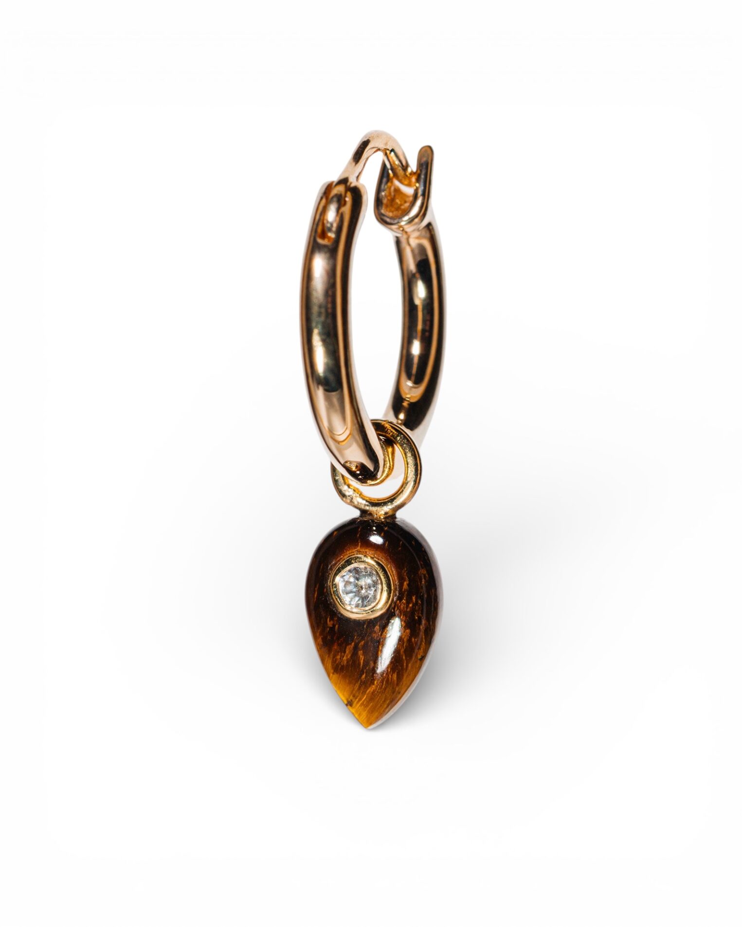 Boucle d'oreille Nissa oeil de tigre, vermeil et saphirs blancs