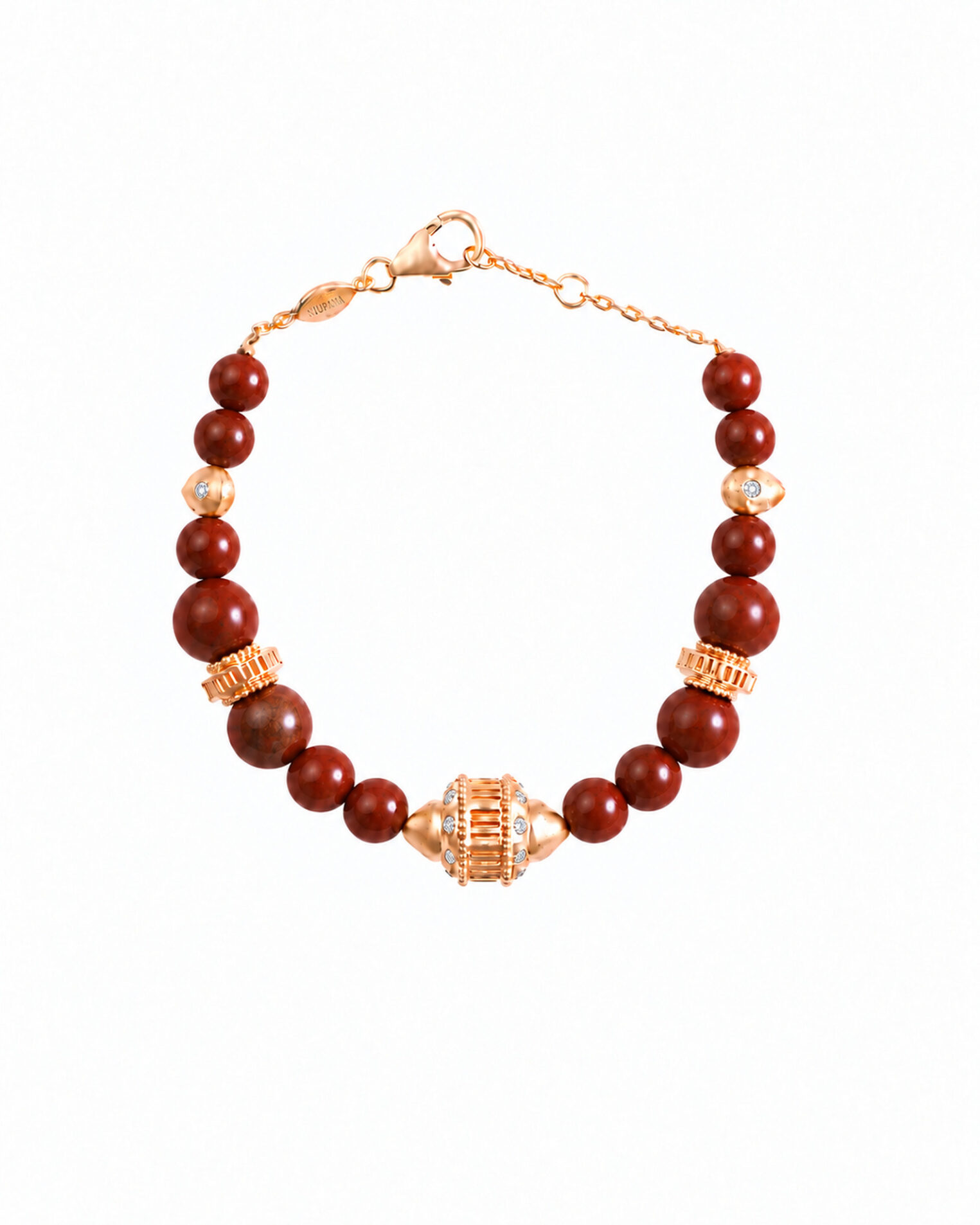 Bracelet Jaya jaspe rouge, vermeil or 18 cts et saphirs blancs
