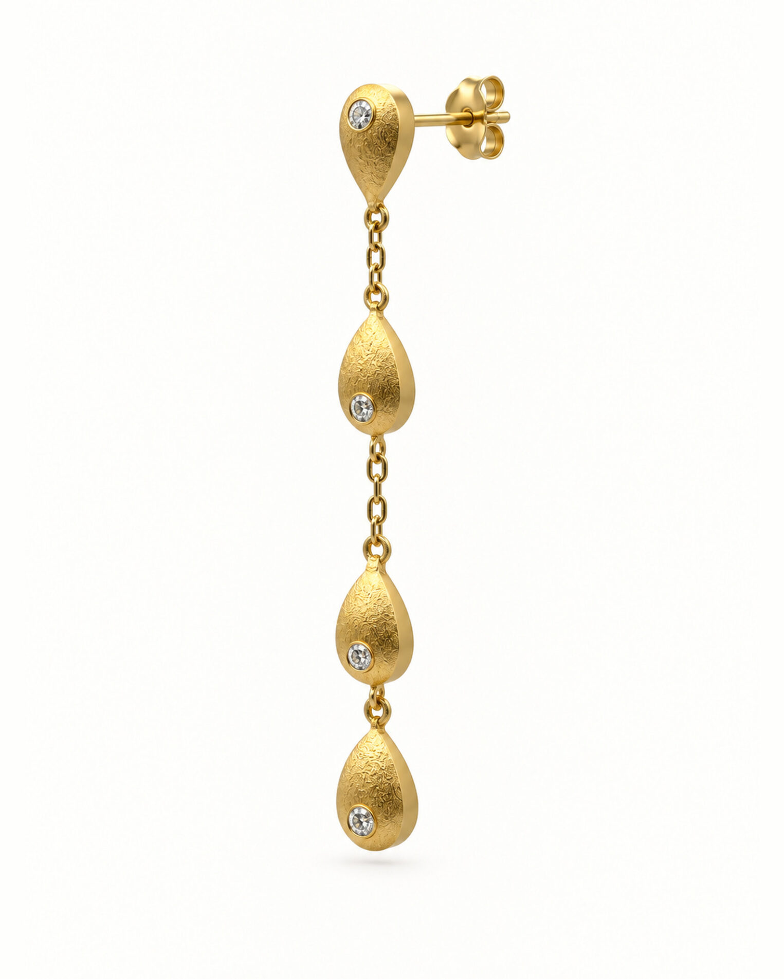 Boucle d'oreille longue Déva en vermeil 18 carats et saphirs blancs