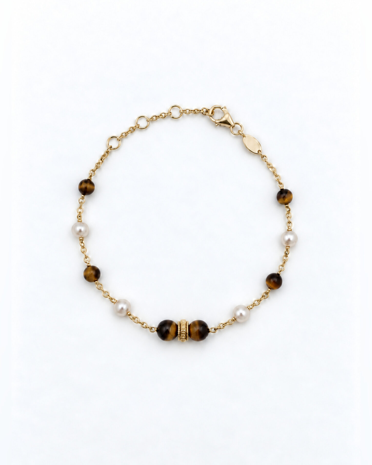 Bracelet Suzanne en vermeil 18 cts, perles et oeil de tigre