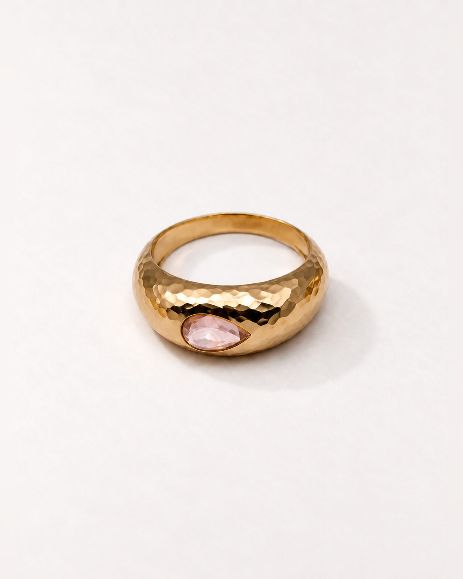 Bague Chakras en vermeil 18 cts martelé et quartz rose