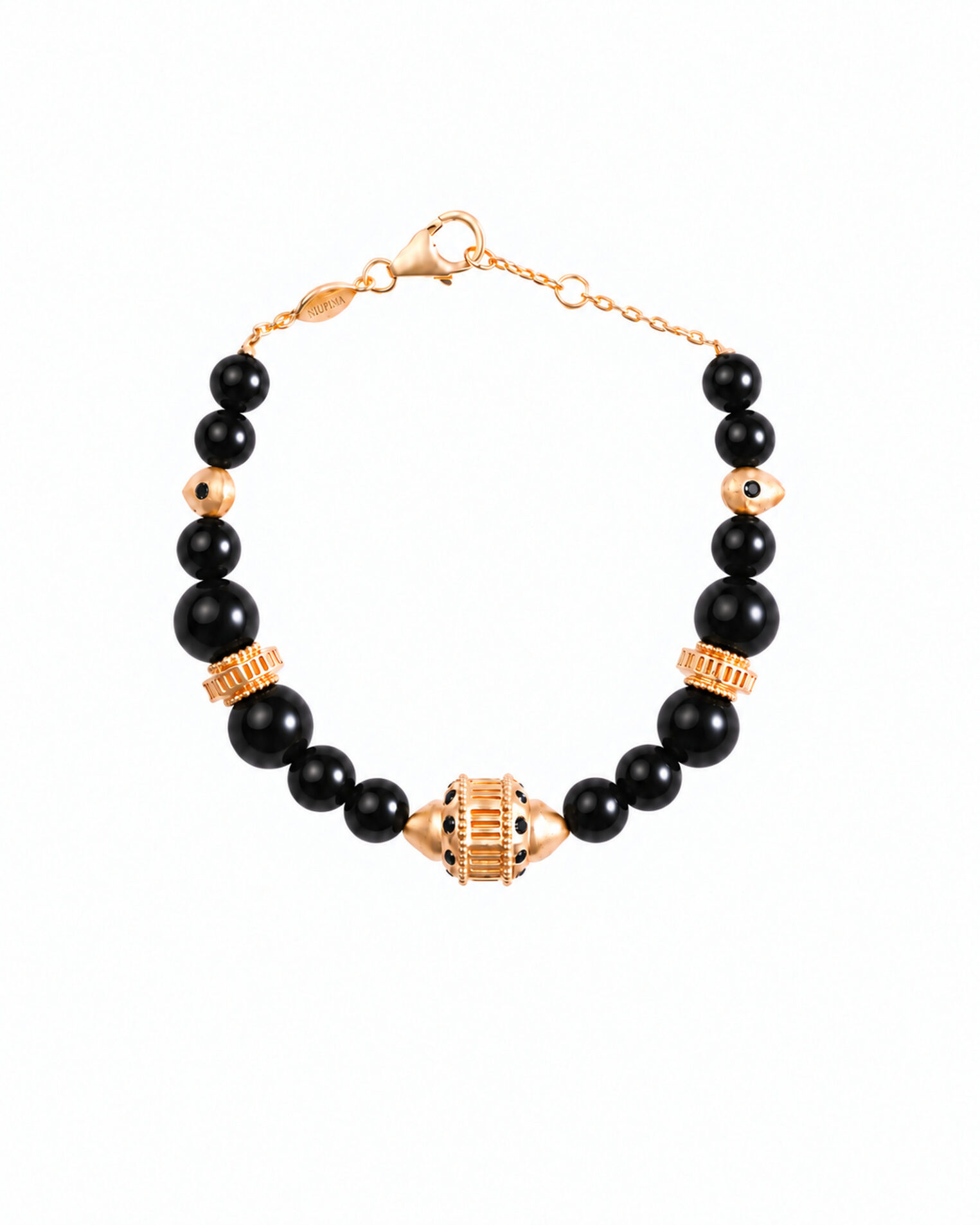 Bracelet Jaya onyx, vermeil or 18 cts et spinelles noirs