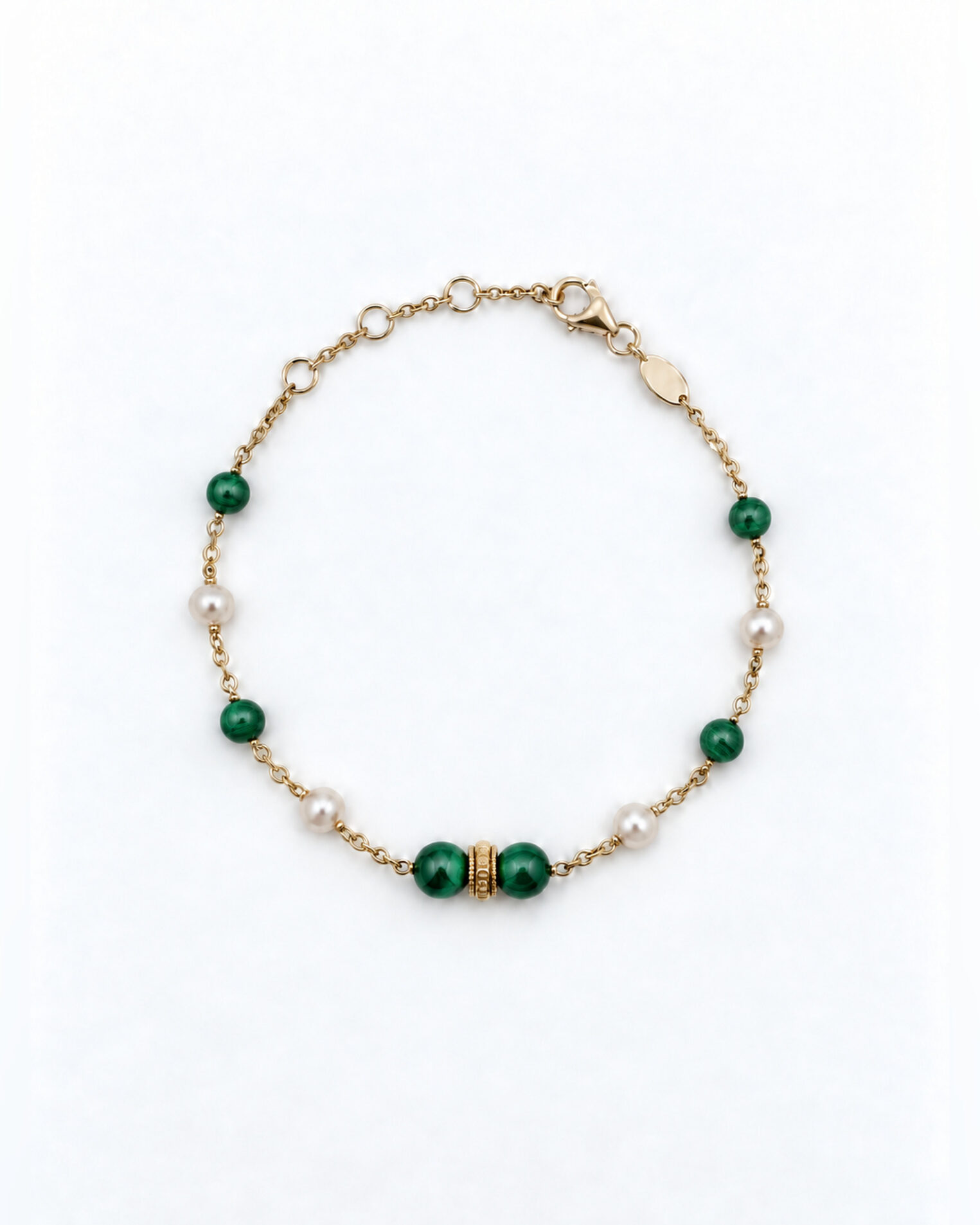 Bracelet Suzanne en vermeil 18 cts, perles et malachite