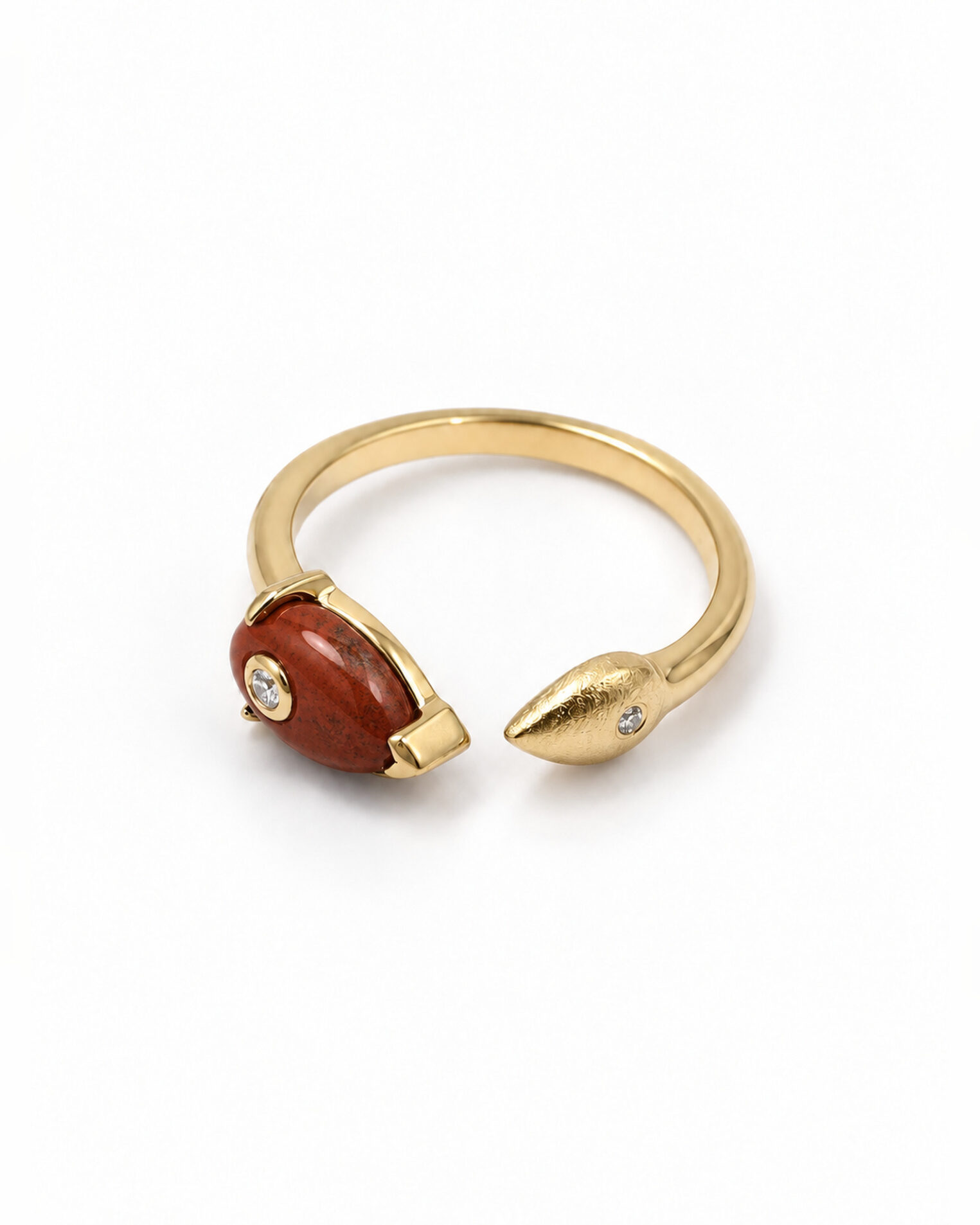 Bague toi & moi Thais jaspe rouge, vermeil et saphirs blancs