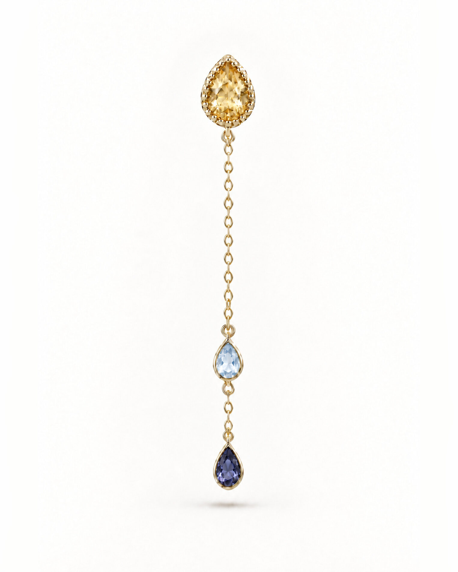 Boucle d'oreille Chakras ligne en vermeil 18 cts, citrine, topaze et iolite