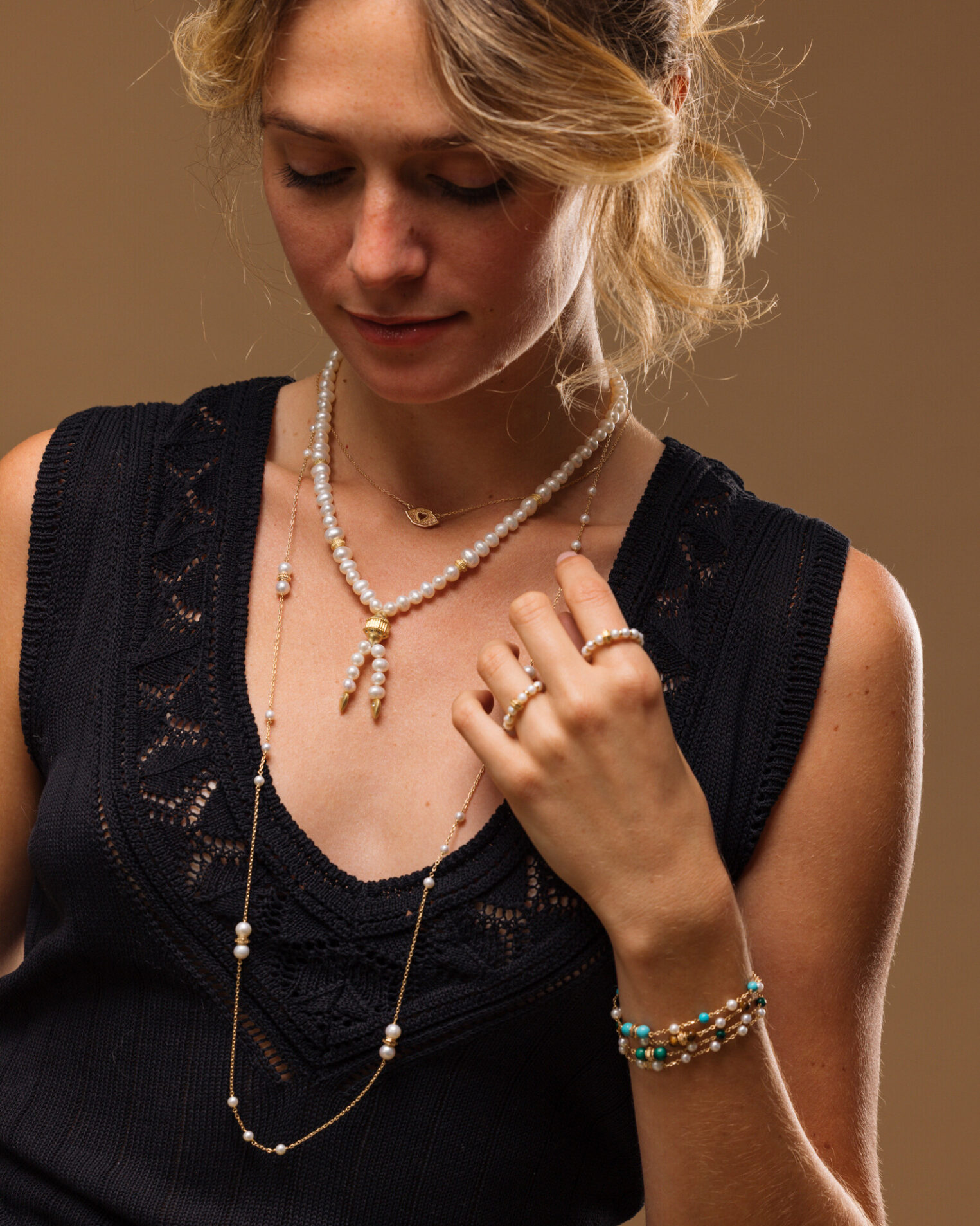 Alternative view of Bracelet Suzanne en vermeil 18 cts et perles de culture