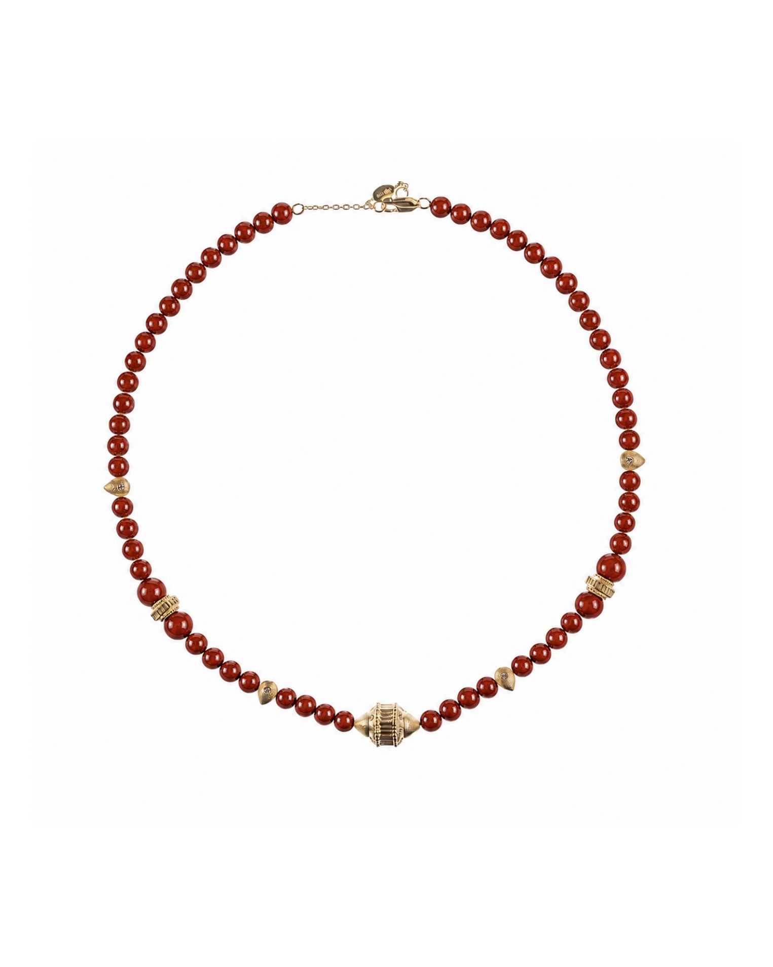 Ras de cou Eonia jaspe rouge, vermeil or 18 cts et saphirs blancs