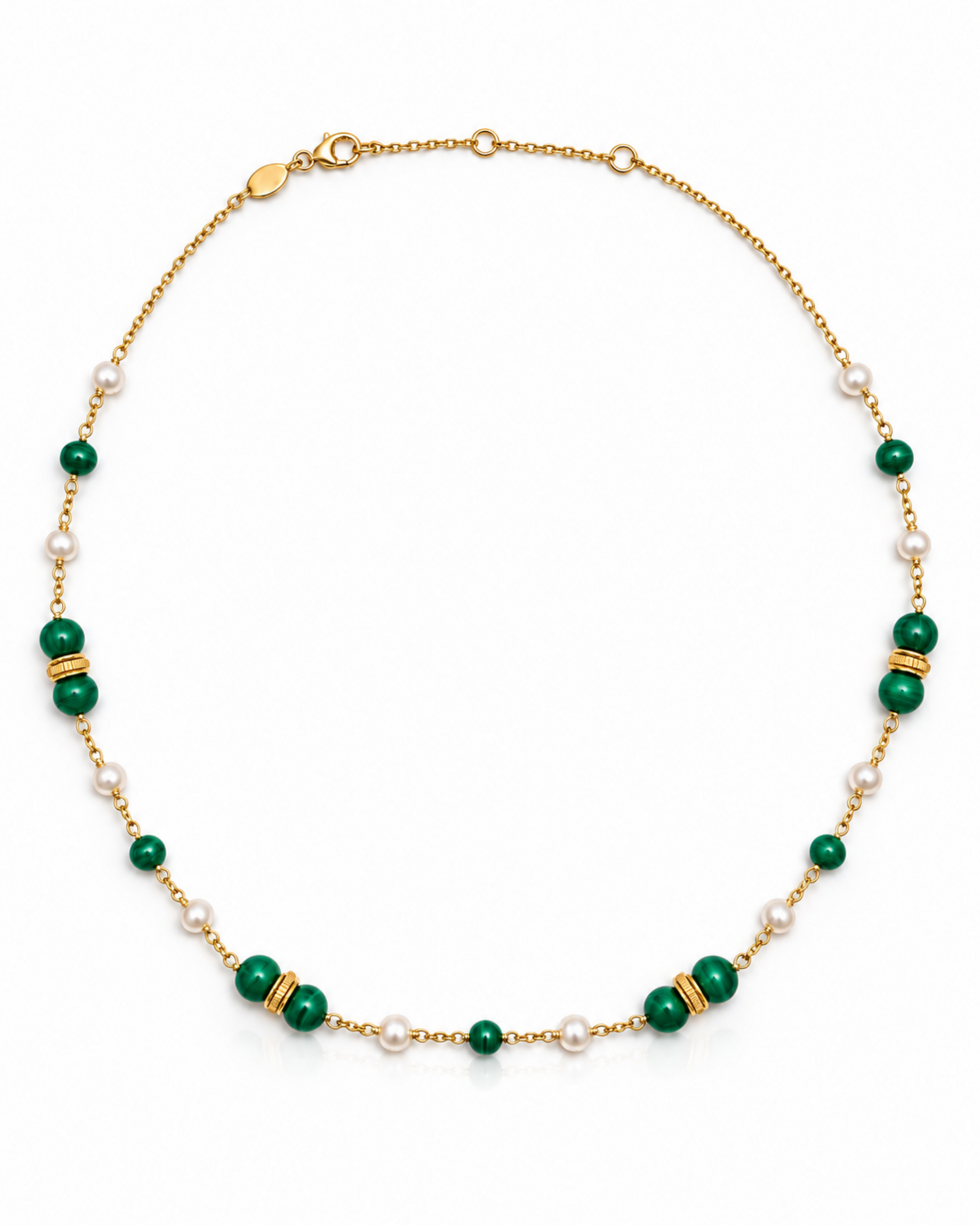 Collier Suzanne en vermeil 18 cts, perles et malachite