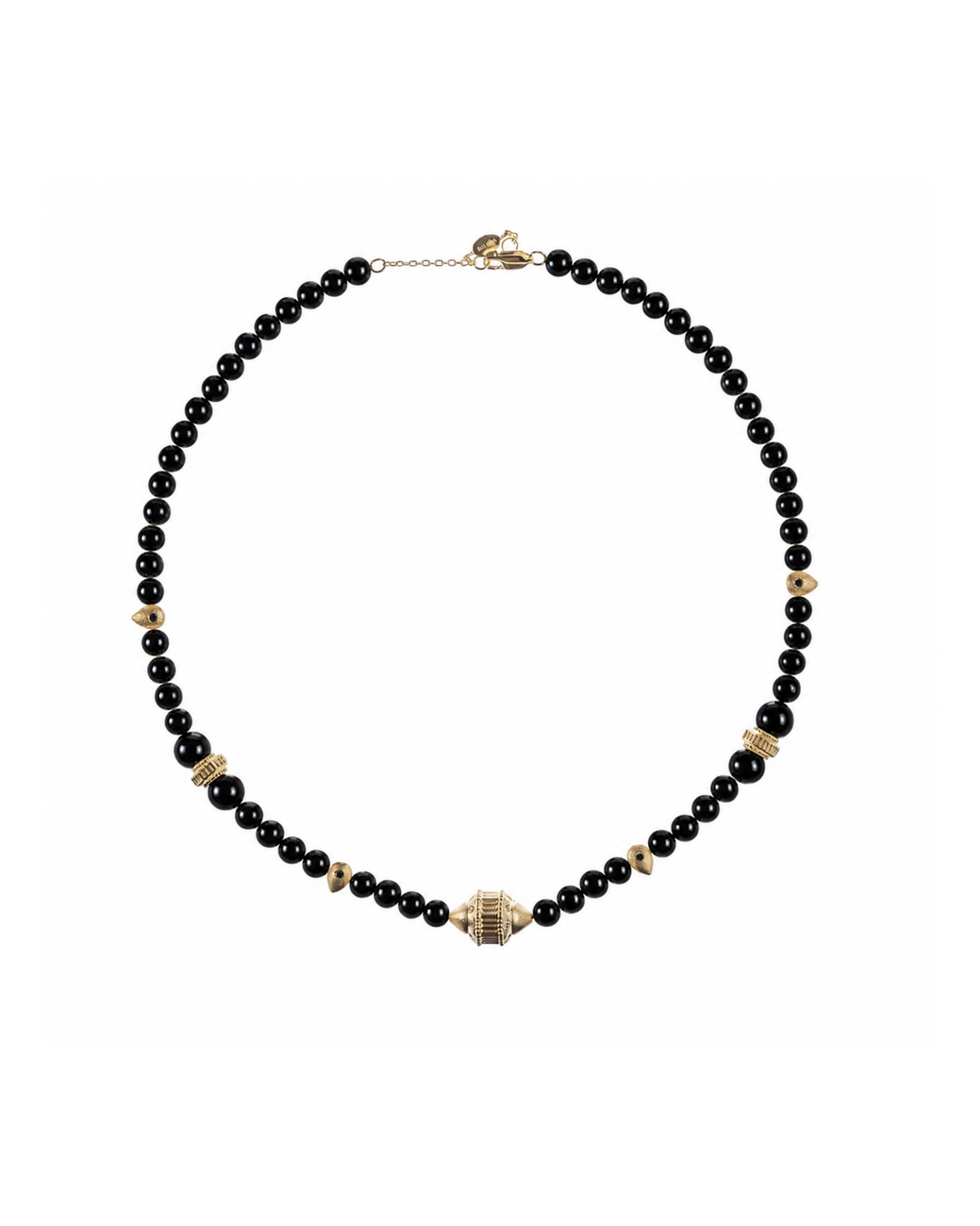 Ras de cou Eonia onyx, vermeil or 18 cts et spinelles noirs